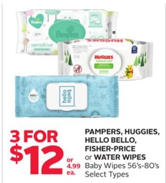 Rexall Pampers, huggies, hello bello, fisher-price or water wipes baby wipes offer