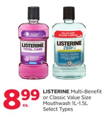 Rexall Listerine multi-benefit or classic value size mouthwash 1l-1.5l offer