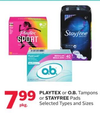Rexall Playtex or o. b. tampons or stayfree pads offer