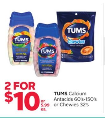 Rexall Tums calcium antacids 60' s-150' s or chewies 32' s offer