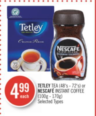 Shoppers Drug Mart Tetley tea (48's - 72's) or nescafé instant coffee (100g - 170g) offer