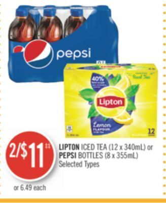 Shoppers Drug Mart Lipton iced tea (12 x 340ml) or pepsi bottles (8 x 355ml) offer