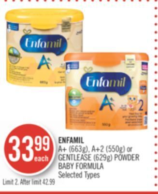 Shoppers Drug Mart Enfamil a+ (663g), a+2 (550g) or gentlease (629g) powder baby formula offer