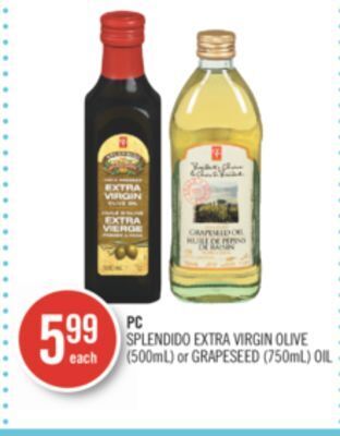 Shoppers Drug Mart Pc splendido extra virgin olive (500ml) or grapeseed (750ml) oil offer