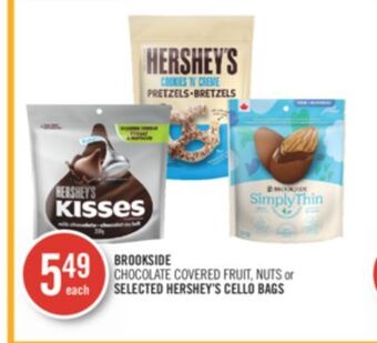 Shoppers Drug Mart Brookside chocolate covered fruit, nuts or selected hershey's cello bags offer