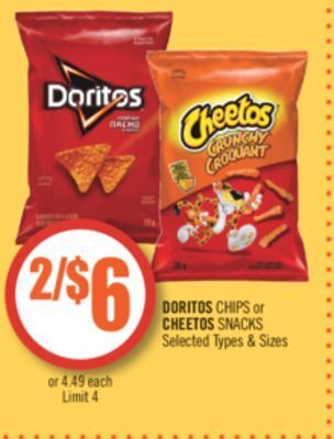 Shoppers Drug Mart Doritos chips or cheetos snacks offer