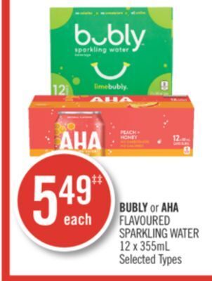 Shoppers Drug Mart Bubly or aha flavoured sparkling water offer