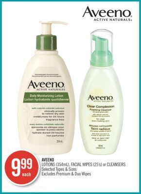 Shoppers Drug Mart Aveeno lotions (354ml), facial wipes (25's) or cleansers offer