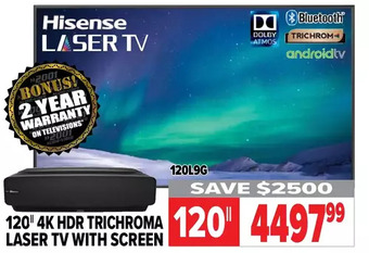 2001 Audio Video Hisense 120" 4k hdr trichroma laser tv with screen 120" offer