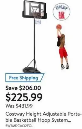 Walmart Costway height adjustable portable basketball hoop system offer