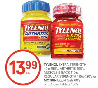 IDA Pharmacy Tylenol extra strength, arthritis, muscle & back, regular strength or motrin liquid gels or ezopen tablets offer