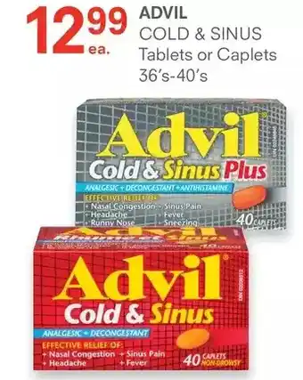 IDA Pharmacy Advil cold & sinus tablets or caplets offer