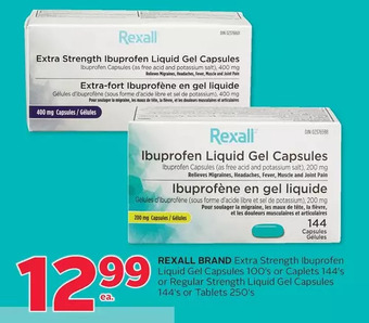 Rexall Rexall brand extra strength ibuprofen liquid gel capsules or caplets or regular strength liquid gel capsules or tablets offer