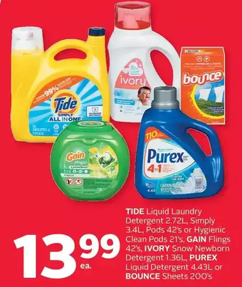 Rexall Tide liquid laundry detergent, simply, pods or hygienic clean pods, gain flings, ivory snow newborn detergent, purex liquid d offer