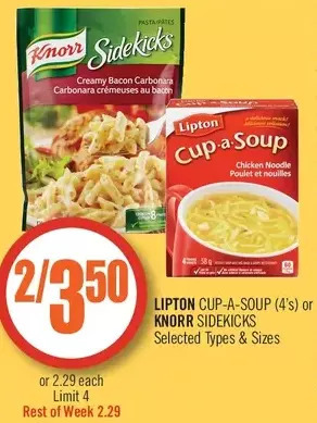 Shoppers Drug Mart Lipton cup-a-soup or knorr sidekicks offer