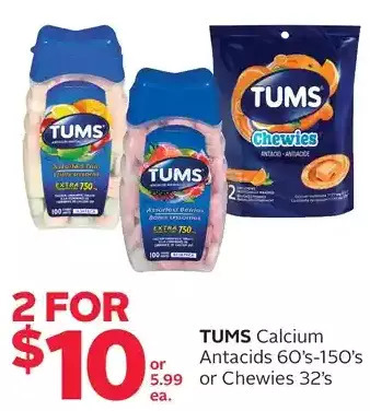 Rexall Tums calcium antacids or chewies offer