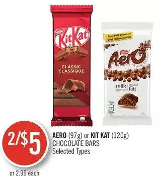 Shoppers Drug Mart Aero or kit kat chocolate bars offer