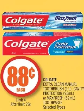 Shoppers Drug Mart Colgate extra clean manual toothbrush, cavity protection or maxfresh toothpaste offer