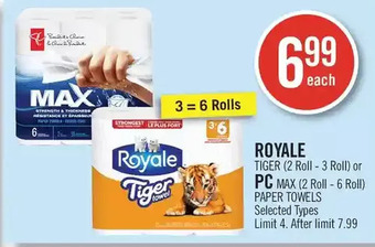 Shoppers Drug Mart Royale tiger or pc max paper towels offer