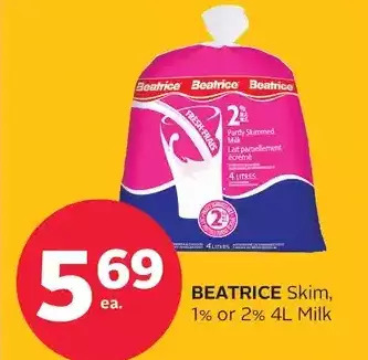 Rexall Beatrice skim, 1% or 2% milk offer