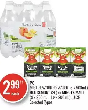 Shoppers Drug Mart Pc mist flavoured water, rougemont or minute maid juice offer