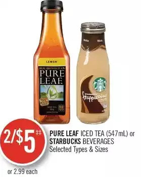 Shoppers Drug Mart Pure leaf iced tea or starbucks beverages offer