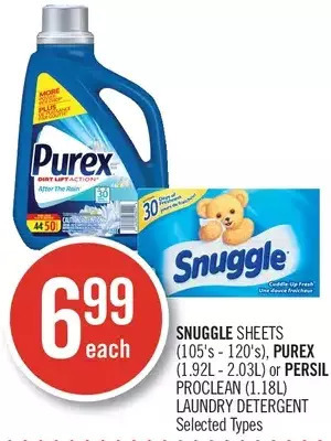 Shoppers Drug Mart Snuggle sheets, purex or persil proclean laundry detergent offer