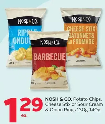 Rexall Nosh & co. potato chips, cheese stix or sour cream & onion rings offer