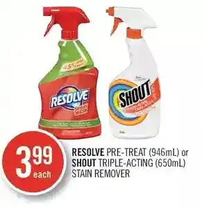 Shoppers Drug Mart Resolve pre-treat or shout triple-acting stain remover offer