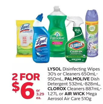 Rexall Lysol disinfecting wipes or cleaners, palmolive dish detergent, clorox cleaners or air wick mega aerosol air care offer