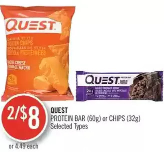 Shoppers Drug Mart Quest protein bar or chips offer