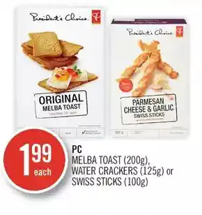 Shoppers Drug Mart Pc melba toast, water crackers or swiss sticks offer