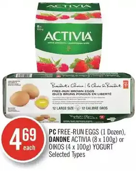 Shoppers Drug Mart Pc free-run eggs, danone activia or oikos yogurt offer