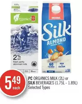 Shoppers Drug Mart Pc organics milk or silk beverages offer