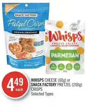 Shoppers Drug Mart Whisps cheese or snack factory pretzel crisps offer