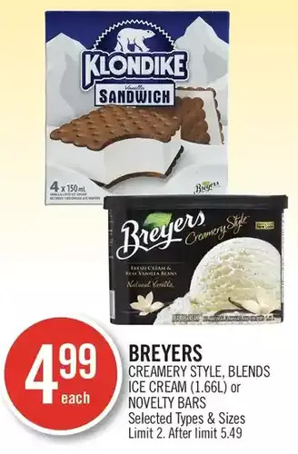 Shoppers Drug Mart Breyers creamery style, blends ice cream or novelty bars offer