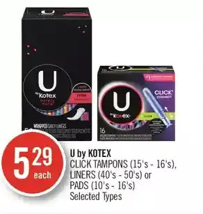 Shoppers Drug Mart U by kotex click tampons, liners or pads offer