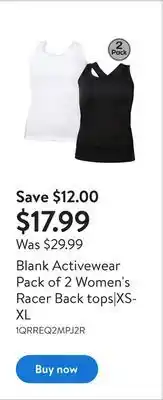 Walmart Blank activewear pack of 2 women's racer back tops|xs-xl offer