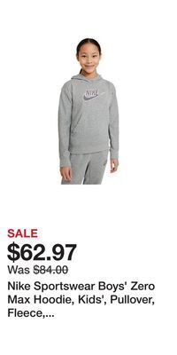 Sport Chek Nike sportswear boys' zero max hoodie, kids', pullover, fleece, kangaroo pocket offer