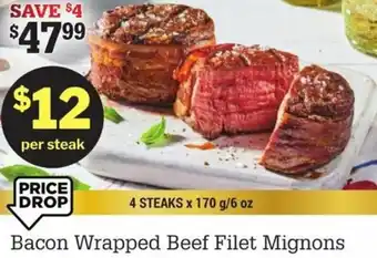 M&M Meat Shops Bacon wrapped beef filet mignons 4 steak x 170g/ 6oz offer