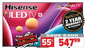 2001 Audio Video Hisense 55" uled 4k quantum dot google tv offer