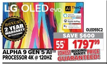 2001 Audio Video Lg 55" alpha 9 gen 5 ai processor 4k @ 120hz offer