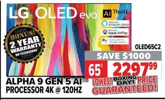 2001 Audio Video Lg 65" alpha 9 gen 5 ai processor 4k @ 120hz offer