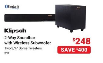Visions Electronics Klipsch 2-way soundbar with wireless subwoofer offer
