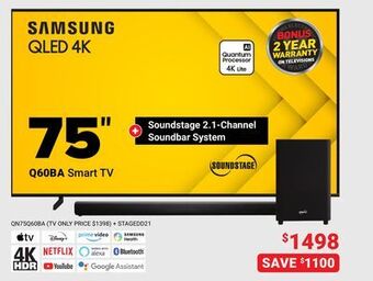 Visions Electronics Samsung qled 4k 75" q60ba smart tv offer
