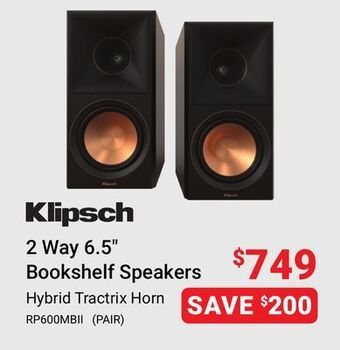 Visions Electronics Klipsch 2 way 6.5" bookshelf speakers offer