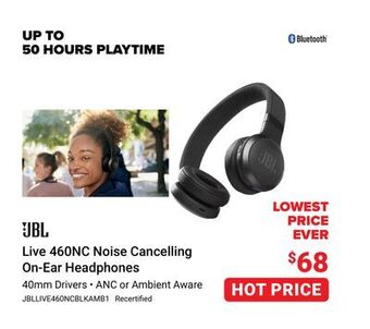 Visions Electronics Jbl live 460nc noise cancelling on-ear headphones offer
