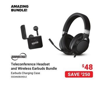 Visions Electronics Soundstage teleconference headset and wireless earbuds bundle offer