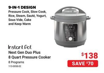 Visions Electronics Instant pot next gen duo plus 8 quart pressure cooker offer