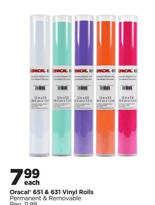 Michaels Oracal® 651 & 631 vinyl rolls permanent & removable offer